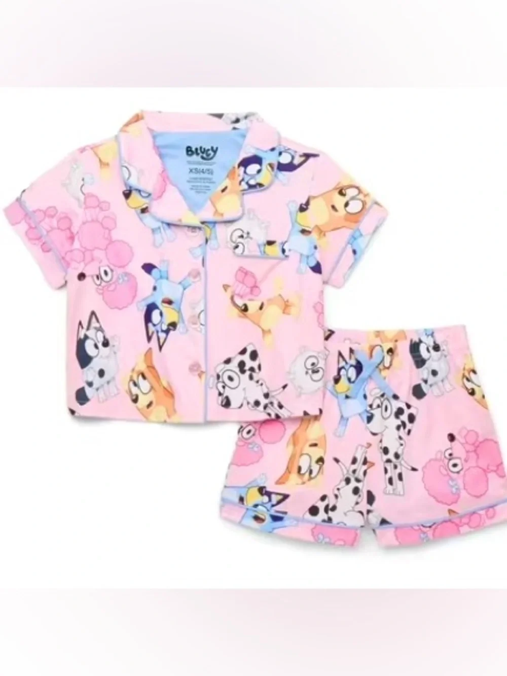 Bluey Girls Pajama Set XS 4/5 Pink Button Front Short Sleeve Shorts